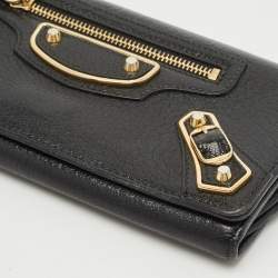 Balenciaga Black Leather Classic Metallic Edge Continental Wallet