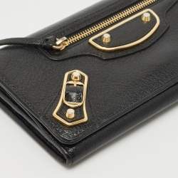 Balenciaga Black Leather Classic Metallic Edge Continental Wallet