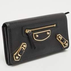 Balenciaga Black Leather Classic Metallic Edge Continental Wallet