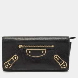 Balenciaga Black Leather Classic Metallic Edge Continental Wallet