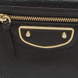 Balenciaga Black Leather Classic Metallic Edge Continental Wallet