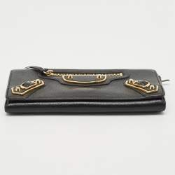 Balenciaga Black Leather Classic Metallic Edge Continental Wallet