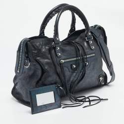 Pre Owned Balenciaga Metallic Dark Blue Leather RH Classic City Tote
