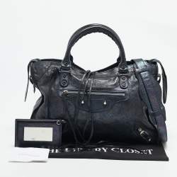 Pre Owned Balenciaga Metallic Dark Blue Leather RH Classic City Tote