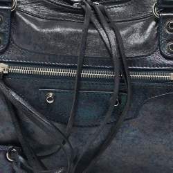 Pre Owned Balenciaga Metallic Dark Blue Leather RH Classic City Tote