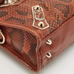 Balenciaga Brown/Black Python and Leather Mini Metallic Edge City Bag