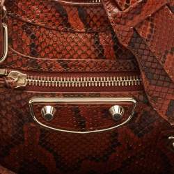 Balenciaga Brown/Black Python and Leather Mini Metallic Edge City Bag