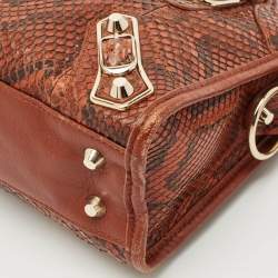 Balenciaga Brown/Black Python and Leather Mini Metallic Edge City Bag