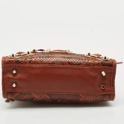 Balenciaga Brown/Black Python and Leather Mini Metallic Edge City Bag