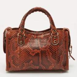 Balenciaga Brown/Black Python and Leather Mini Metallic Edge City Bag