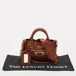 Balenciaga Brown/Black Python and Leather Mini Metallic Edge City Bag