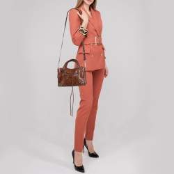 Balenciaga Brown/Black Python and Leather Mini Metallic Edge City Bag