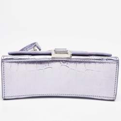 Balenciaga Metallic Lilac Croc Embossed Leather XS Hourglass Top Handle Bag  