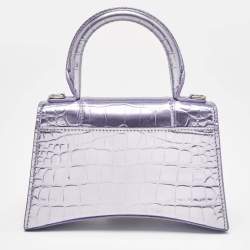 Balenciaga Metallic Lilac Croc Embossed Leather XS Hourglass Top Handle Bag  