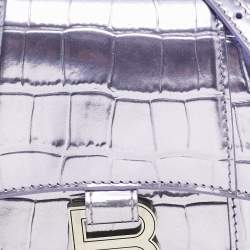 Balenciaga Metallic Lilac Croc Embossed Leather XS Hourglass Top Handle Bag  
