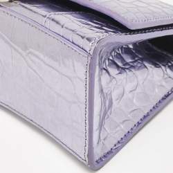 Balenciaga Metallic Lilac Croc Embossed Leather XS Hourglass Top Handle Bag  