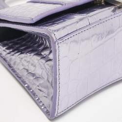 Balenciaga Metallic Lilac Croc Embossed Leather XS Hourglass Top Handle Bag  