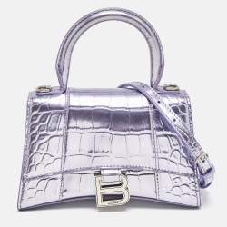 Balenciaga Metallic Lilac Croc Embossed Leather XS Hourglass Top Handle Bag  