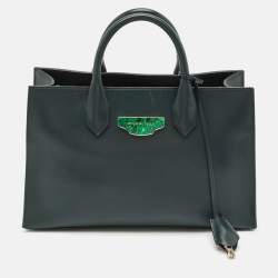Balenciaga Dark Green Leather Padlock Tote
