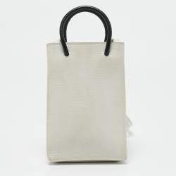 Balenciaga White/Black Leather Shopping Phone Holder Crossbody Bag 