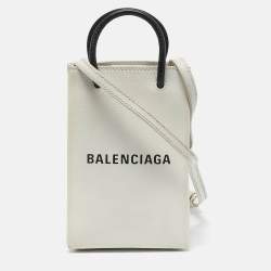 Balenciaga White/Black Leather Shopping Phone Holder Crossbody Bag 