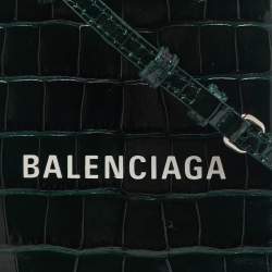 Balenciaga Green Croc Embossed Leather Shopping Phone Holder Crossbody Bag 