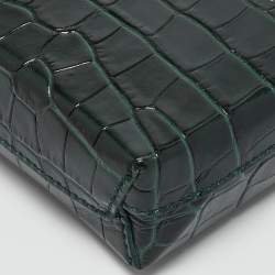 Balenciaga Green Croc Embossed Leather Shopping Phone Holder Crossbody Bag 