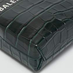 Balenciaga Green Croc Embossed Leather Shopping Phone Holder Crossbody Bag 