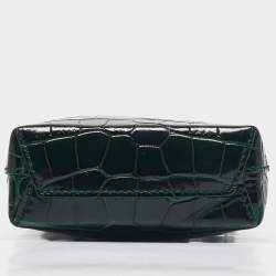 Balenciaga Green Croc Embossed Leather Shopping Phone Holder Crossbody Bag 