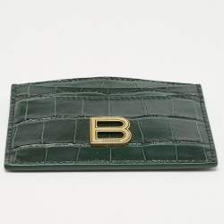 Balenciaga Green Croc Embossed Leather Hourglass Card Holder