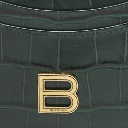 Balenciaga Green Croc Embossed Leather Hourglass Card Holder