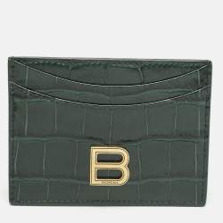 Balenciaga Green Croc Embossed Leather Hourglass Card Holder