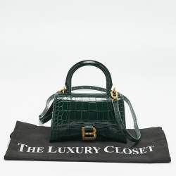 Balenciaga Green Croc Embossed Leather XS Hourglass Top Handle Bag