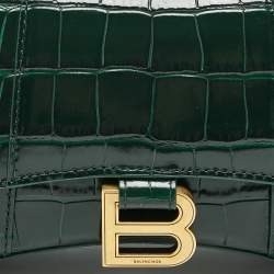 Balenciaga Green Croc Embossed Leather XS Hourglass Top Handle Bag