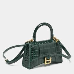 Balenciaga Green Croc Embossed Leather XS Hourglass Top Handle Bag