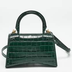 Balenciaga Green Croc Embossed Leather XS Hourglass Top Handle Bag