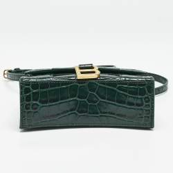 Balenciaga Green Croc Embossed Leather XS Hourglass Top Handle Bag