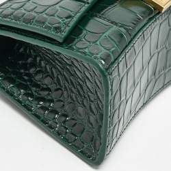 Balenciaga Green Croc Embossed Leather XS Hourglass Top Handle Bag