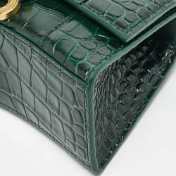 Balenciaga Green Croc Embossed Leather XS Hourglass Top Handle Bag