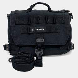 Balenciaga Black Fabric Army Messenger Bag