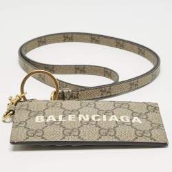 Balenciaga x Gucci Beige GG Supreme Canvas The Hacker Project Card Case with Strap