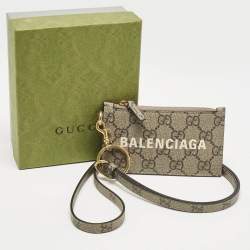 Balenciaga x Gucci Beige GG Supreme Canvas The Hacker Project Card Case with Strap