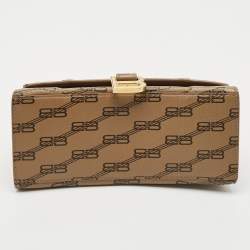 Pre Owned Balenciaga Brown BB Monogram Coated Canvas Small Hourglass Top Handle Bag