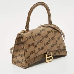 Pre Owned Balenciaga Brown BB Monogram Coated Canvas Small Hourglass Top Handle Bag