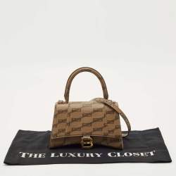 Pre Owned Balenciaga Brown BB Monogram Coated Canvas Small Hourglass Top Handle Bag