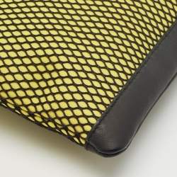 Balenciaga Black/Yellow Mesh Nylon and Leather Clip Clutch