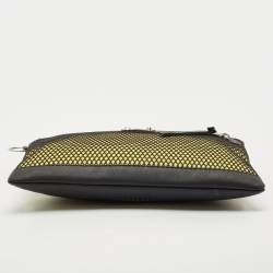 Balenciaga Black/Yellow Mesh Nylon and Leather Clip Clutch