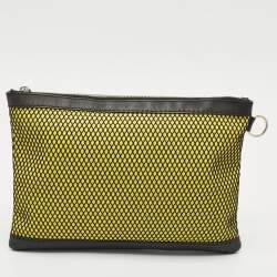 Balenciaga Black/Yellow Mesh Nylon and Leather Clip Clutch