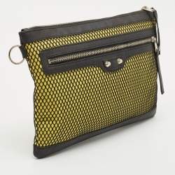 Balenciaga Black/Yellow Mesh Nylon and Leather Clip Clutch