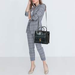 Pre Owned Balenciaga Black/Navy Blue Leather and Lizard Padlock All Afternoon Tote